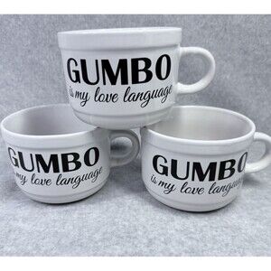 Gumbo Is My Love Language Bowls With Handle White Set of 3 Sur La Table EUC 4.5"